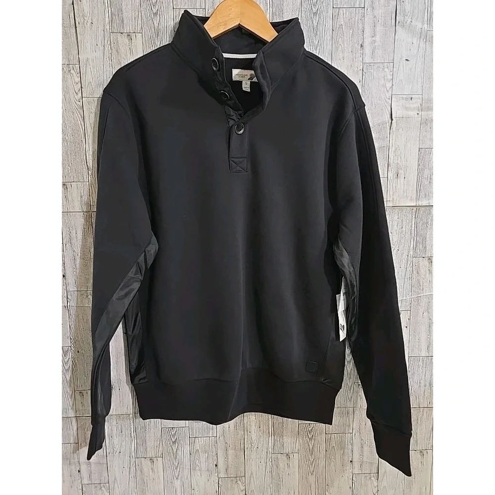 Fundamental Coast Sweatshirt SMALL Black Pullover 1/4 Button Up Slater Mock NEW